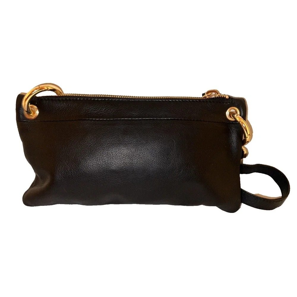 Margot Black Pebbled Leather Crossbody Bag Gold Hardware Adjustable Strap Slim